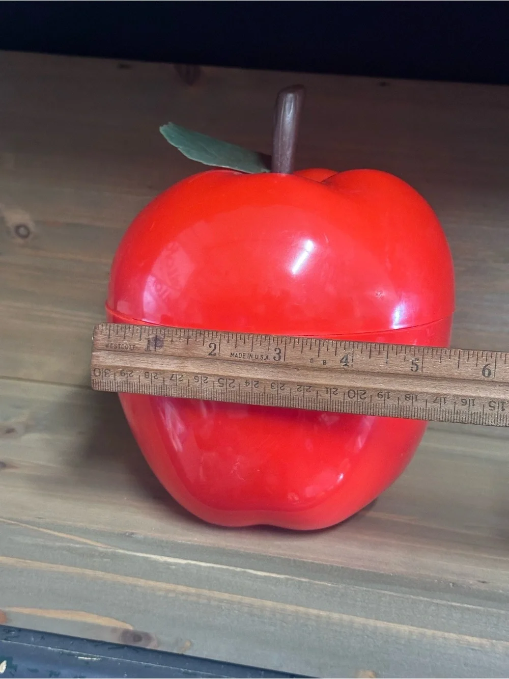 Vintage Red Apple Ice Bucket Shape Fun Plastic MCM Kitsch Barware Retro Bar Cart